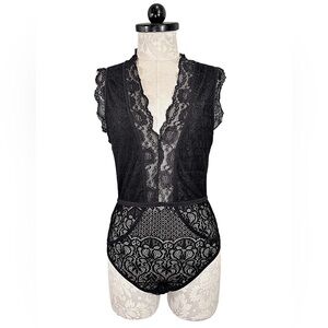 Sexy Black Lace Sheer Bodysuit Lingerie Medium